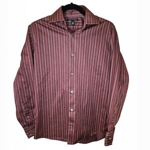 Banana Republic Burgundy Striped Button Down Shirt Small 14-14.5 100% Cotton